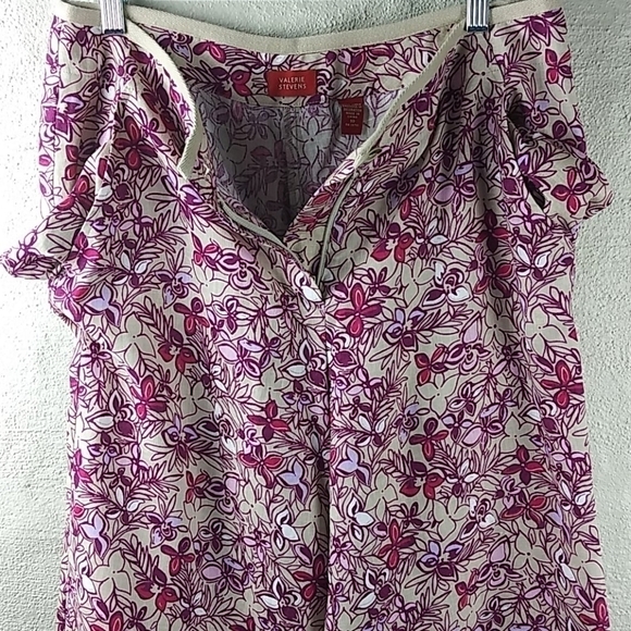 Valerie Stevens Linen Tan Pink Multicolored High Rise Flare Leg Cropped Pant - Picture 7 of 11
